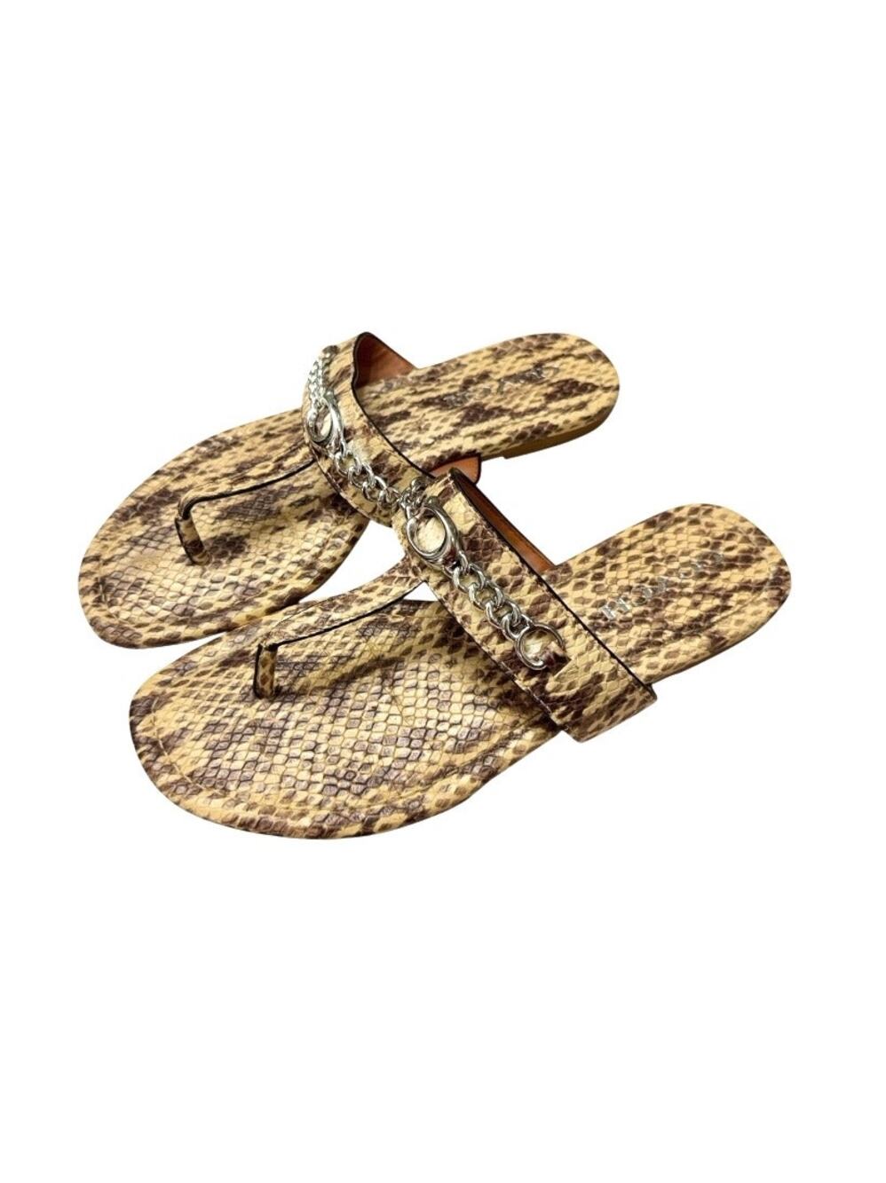Coach Jaclyn Python Embossed Leather Chain C Logo Thong Slide Sandals Resortwear
